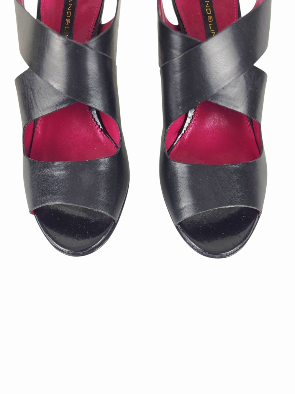 Bandolino Ludlow Crisscross Black Leather Slingback Heels - Picture 6 of 15